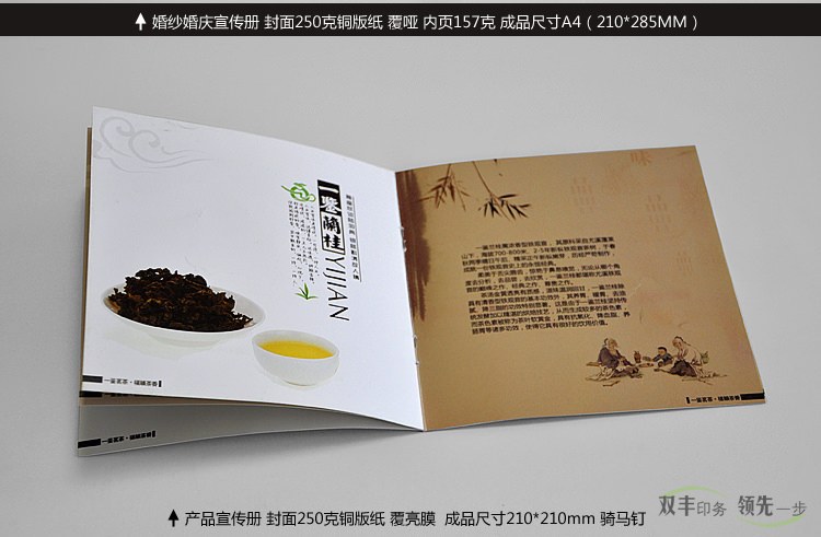 產(chǎn)品宣傳冊(cè) 封面250克銅版紙覆亮膜，成品尺寸橫版A4(210*285MM)